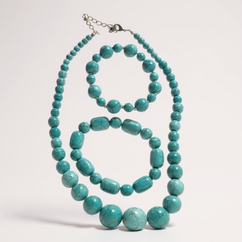 Turquoise Beaded Necklace & Bracelet Set Statement Fashion‎ Jewelry Costume